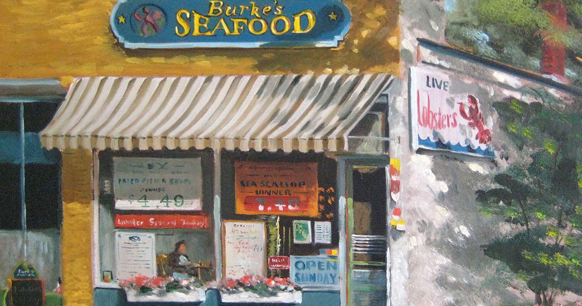 fish market seafood restaurant storefront painting