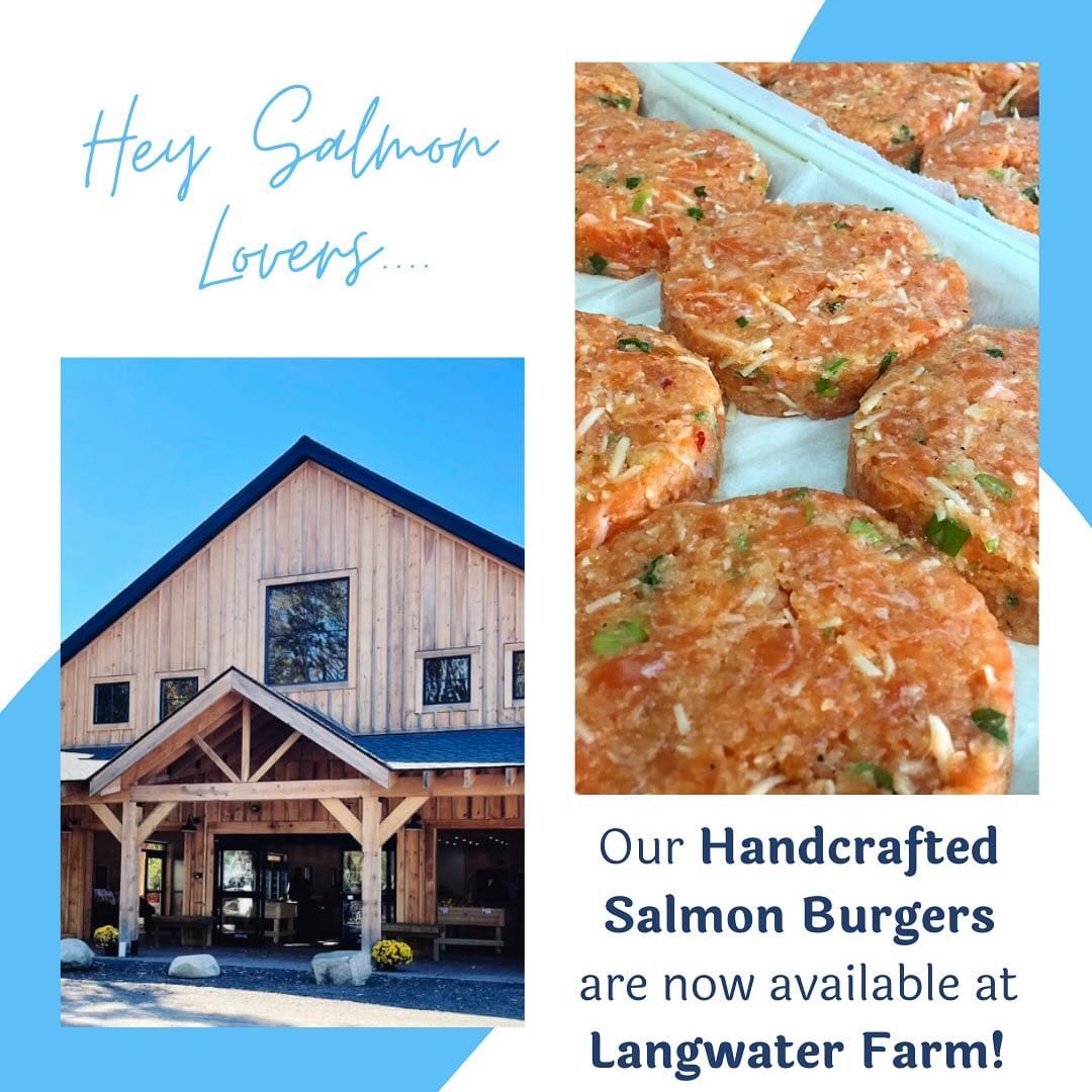 We are excited to share that our Handcrafted Salmon Burgers are now available langwaterfarm in Easton Langwater is an 80 acre family owned organic farm beautiful farmstand offering the finest local products as well as prepared foods sandwiches and baked goods You NEED to check this place out